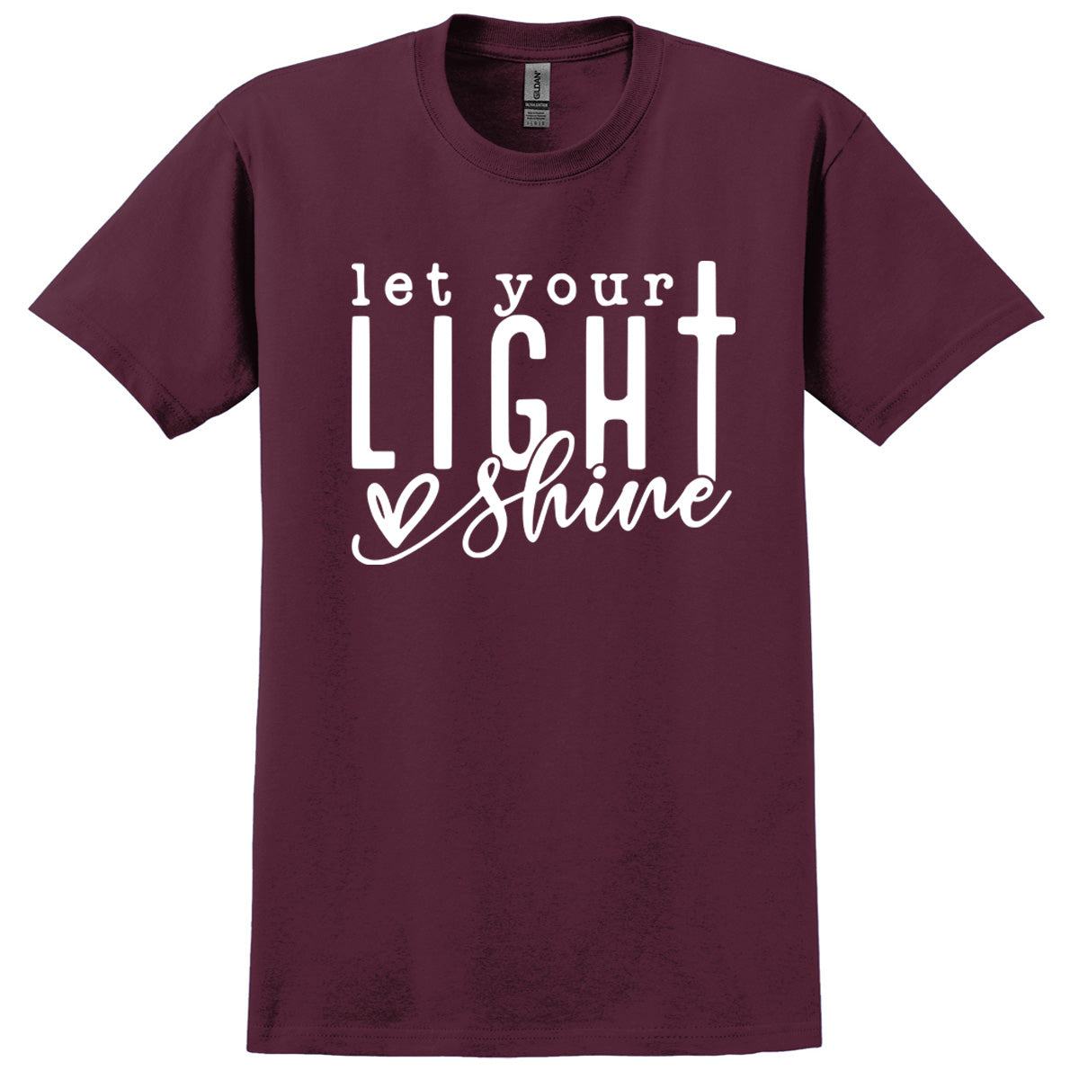 Let Your Light Shine Heart - Heather Sport Dark Maroon (Tee/Hoodie/Sweatshirt) - Southern Grace Creations