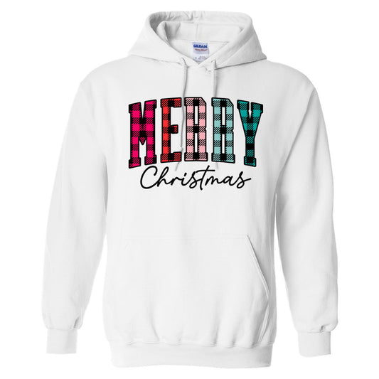 Merry Christmas Multicolor Plaid Letters - White (Tee/Sweatshirt/Hoodie) - Southern Grace Creations