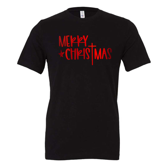 Merry Christmas with Star - Black (Tee/Sweatshirt/Hoodie) - Southern Grace Creations