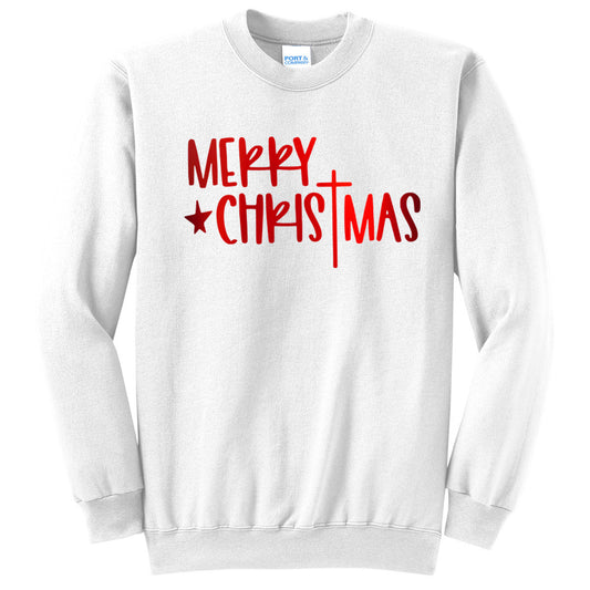 Merry Christmas with Star - White (Tee/Sweatshirt/Hoodie) - Southern Grace Creations