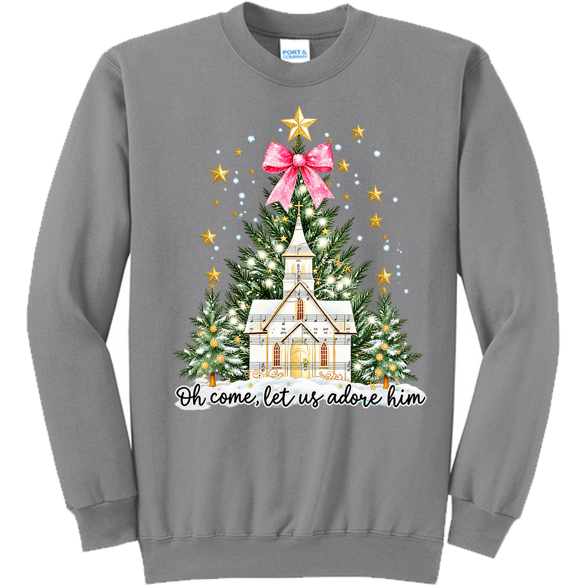 Oh Come Let Us Adore Him Music Notes Stars Church - Medium Grey (Tee/Sweatshirt/Hoodie)