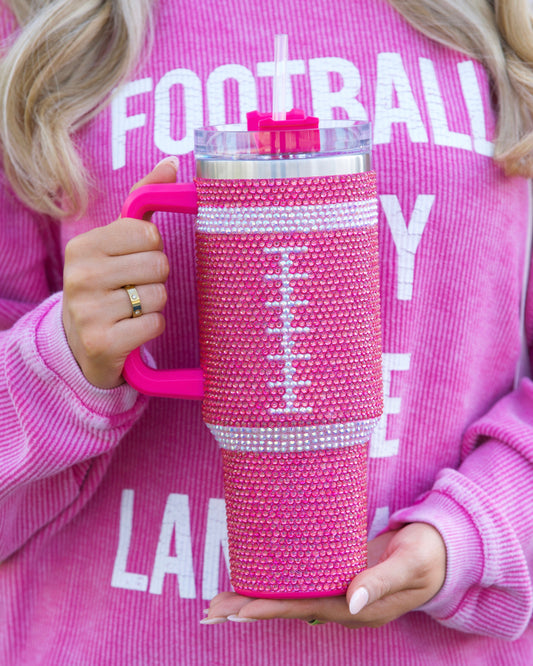 Pink Crystal Football "Blinged Out" 40 Oz. Tumbler