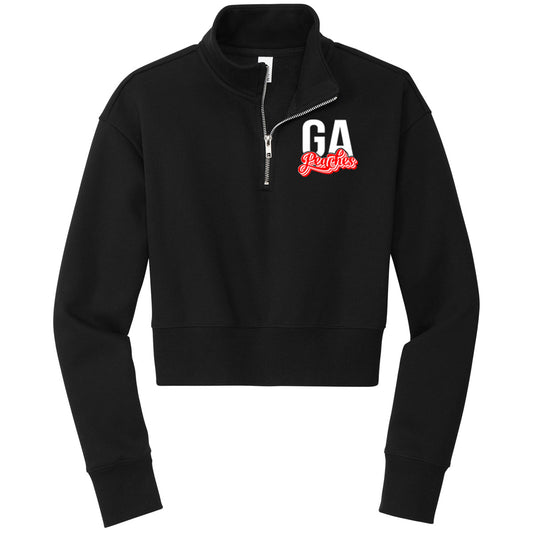 Peaches - GA Peaches Script Stacked Retro - District® Women’s V.I.T.™ Fleece 1/2-Zip - DT6111 - Black