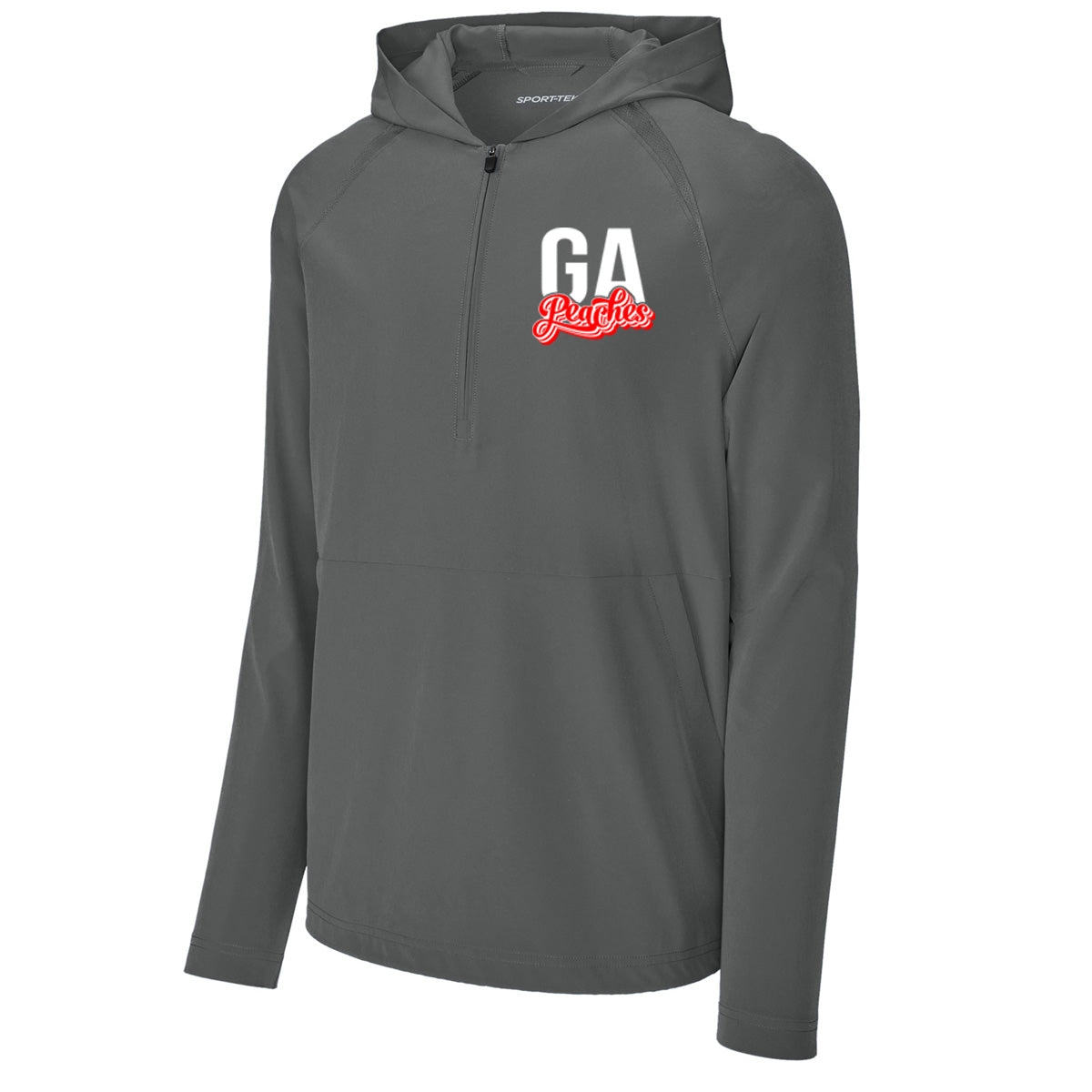 Peaches - GA Peaches Script Stacked Retro - Repeat 1/2-Zip Long Sleeve Hooded Cage Jacket - JST488 - Iron Grey