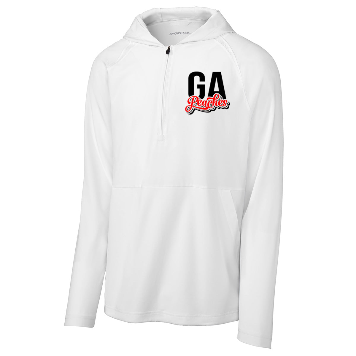 Peaches - GA Peaches Script Stacked Retro - Repeat 1/2-Zip Long Sleeve Hooded Cage Jacket - JST488 - White