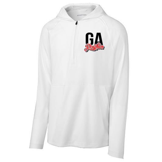 Peaches - GA Peaches Script Stacked Retro - Repeat 1/2-Zip Long Sleeve Hooded Cage Jacket - JST488 - White