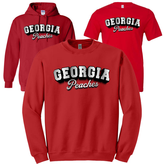 Peaches - Georgia Peaches Curved Metallic - Red (Tee/Tank/Drifit/Hoodie/Sweatshirt)