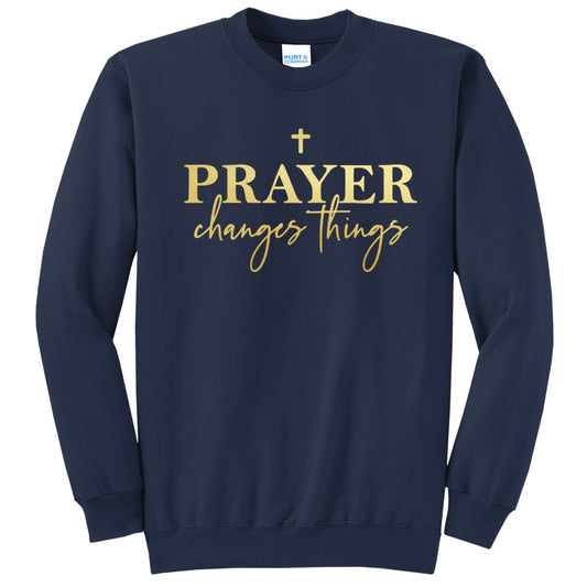 Prayer Changes Things Cross - Navy (Tee/Hoodie/Sweatshirt) - Southern Grace Creations