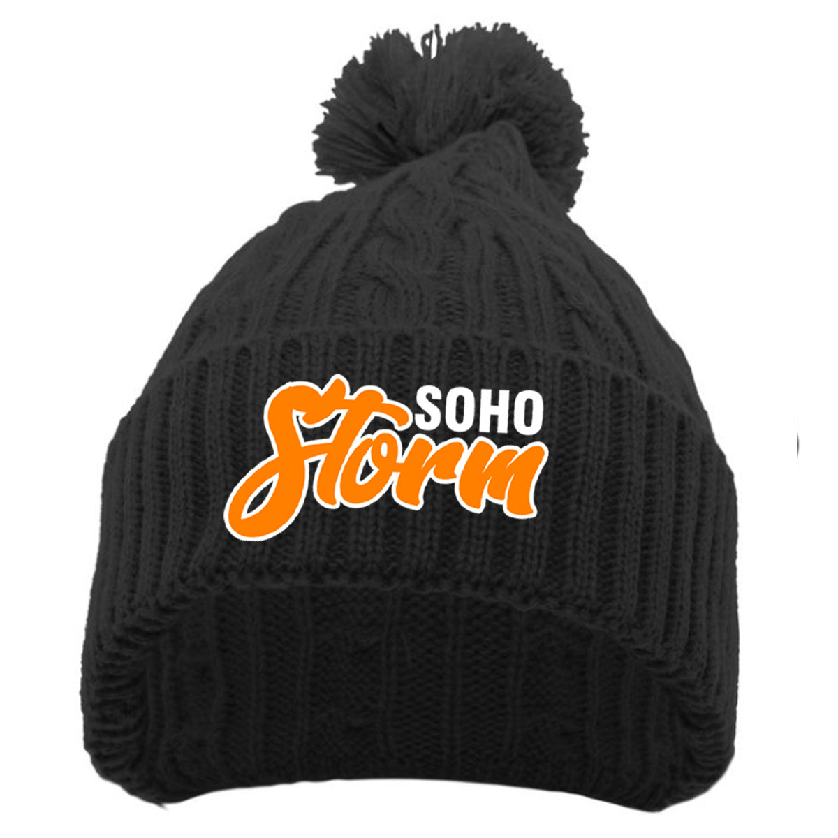 SOHO - CABLE KNIT POM-POM BEANIE with SOHO STORM (DOPESTYLE FONT) - Black (643K) - Southern Grace Creations