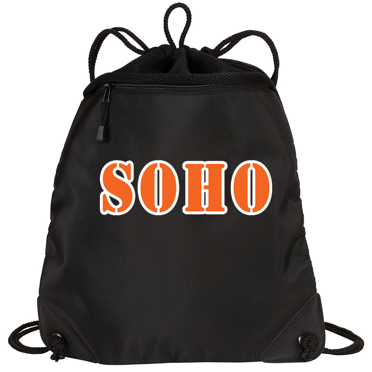 SOHO - Cinch Backpack with SOHO (Stencil Font) - Black (BG810) - Southern Grace Creations