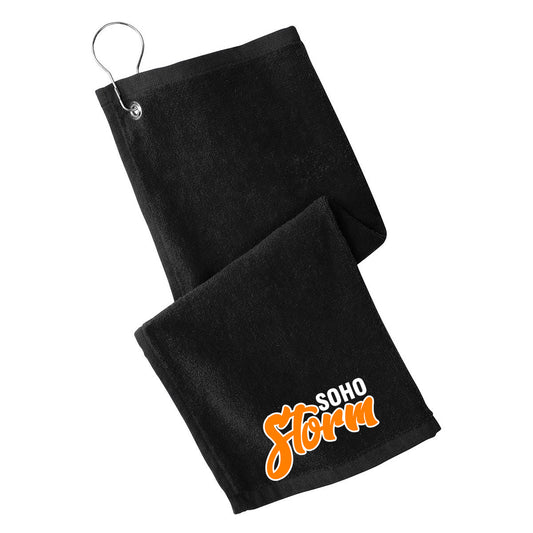 SOHO - Grommeted Towel with SOHO STORM (DOPESTYLE FONT) - Black (PT400) - Southern Grace Creations