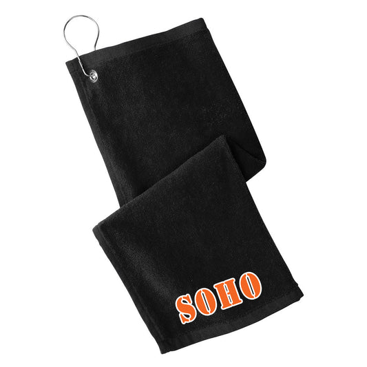 SOHO - Grommeted Towel with SOHO (Stencil Font) - Black (PT400) - Southern Grace Creations
