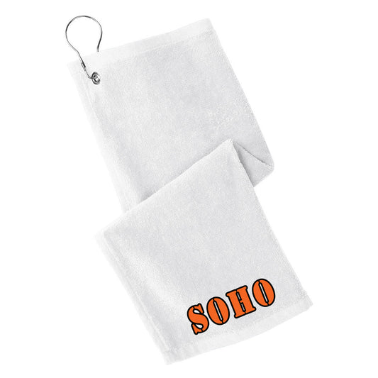 SOHO - Grommeted Towel with SOHO (Stencil Font) - White (PT400) - Southern Grace Creations