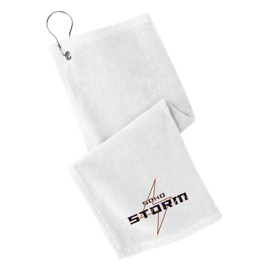 SOHO - Grommeted Towel with SOHO Storm Lightning Bolt Logo - White (PT400) - Southern Grace Creations