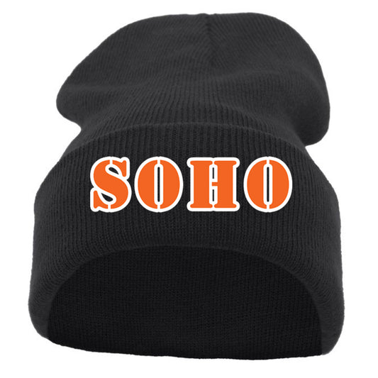 SOHO - KNIT FOLD OVER BEANIE with SOHO (Stencil Font) - Black (621K) - Southern Grace Creations