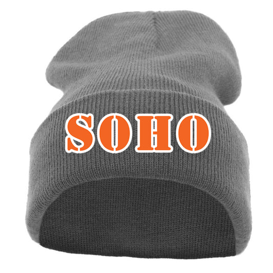 SOHO - KNIT FOLD OVER BEANIE with SOHO (Stencil Font) - Graphite (621K) - Southern Grace Creations