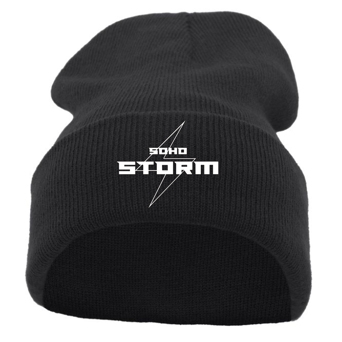 SOHO - KNIT FOLD OVER BEANIE with SOHO Storm Lightning Bolt Logo - Black (621K) - Southern Grace Creations