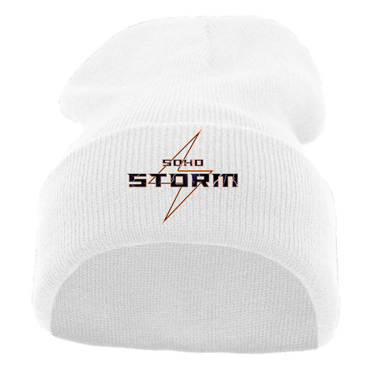 SOHO - KNIT FOLD OVER BEANIE with SOHO Storm Lightning Bolt Logo - White (621K) - Southern Grace Creations