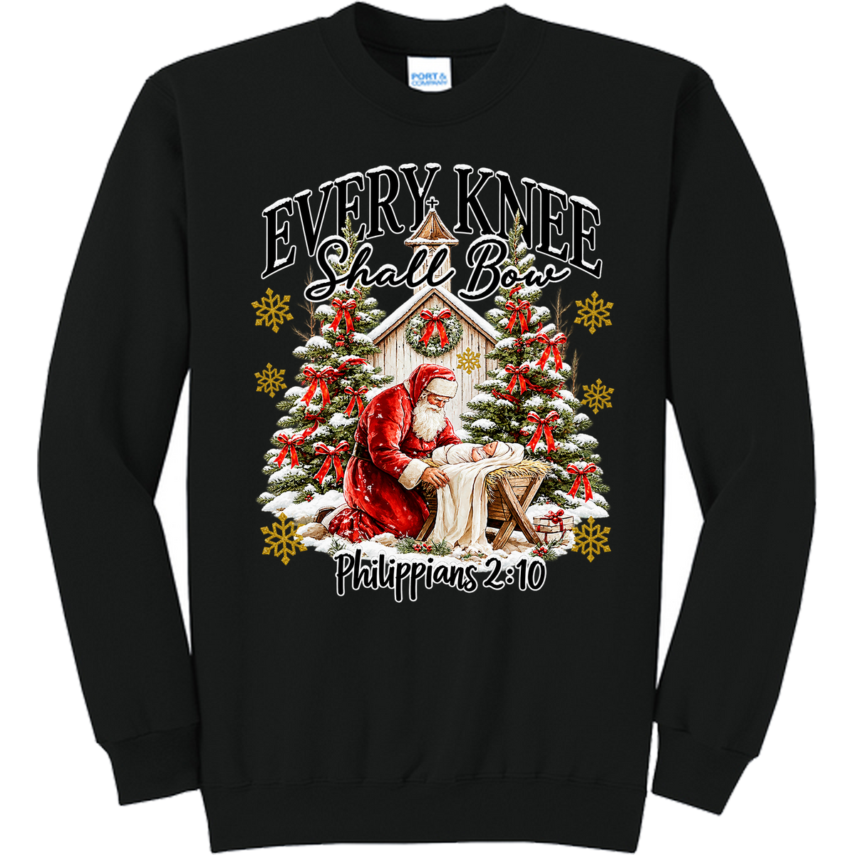 Santa and Baby Jesus Every Knee Shall Bow - Black (Tee/Sweatshirt/Hoodie)