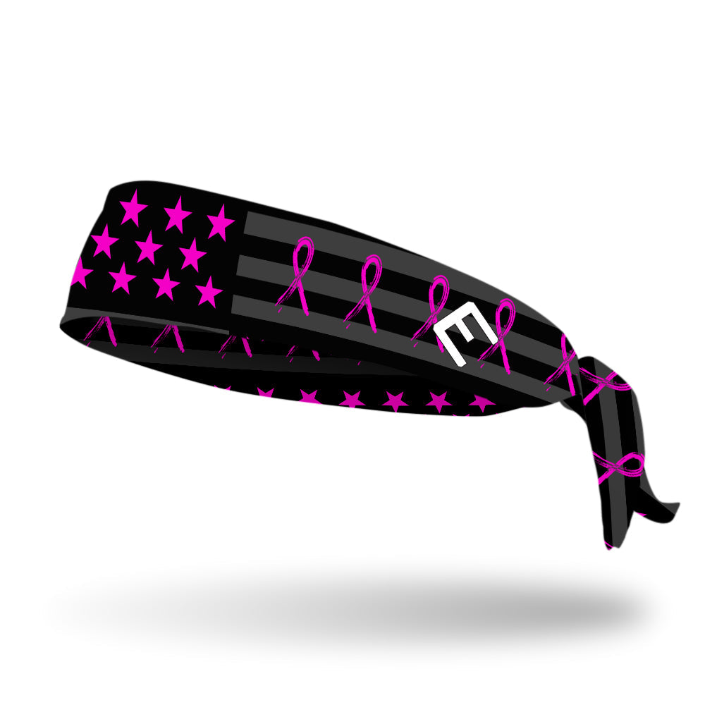 Shadow USA Flag - Breast Cancer Awareness Tie Headband - Southern Grace Creations