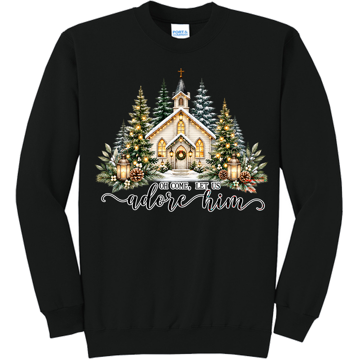 Snowy church winter lettering design - Black (Tee/Sweatshirt/Hoodie)
