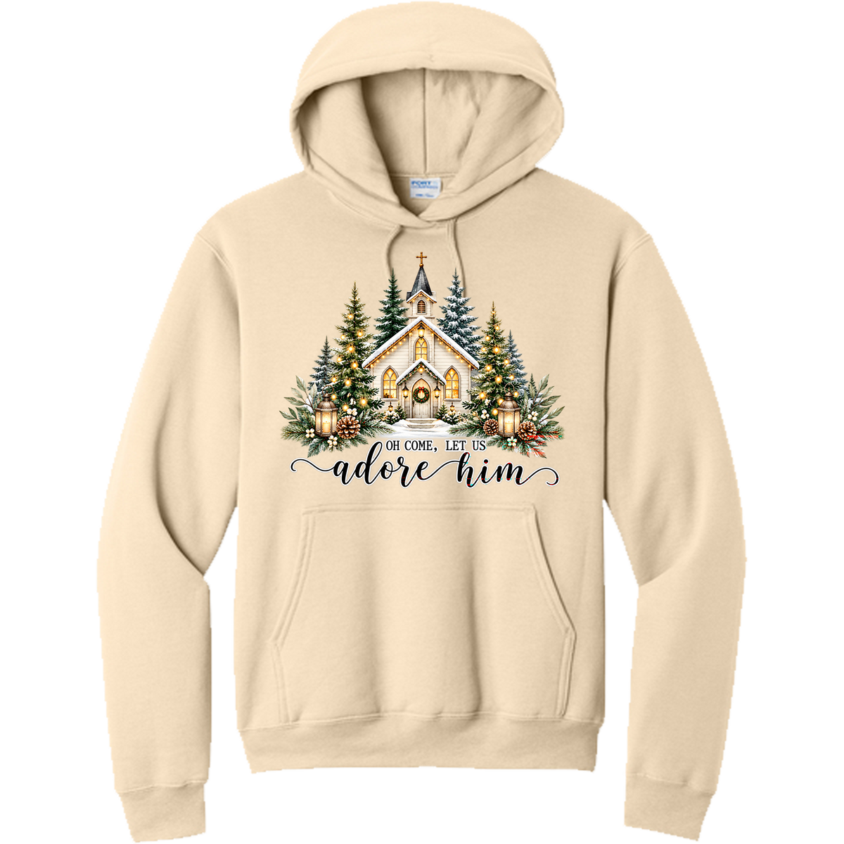 Snowy church winter lettering design - Natural (Tee/Sweatshirt/Hoodie)