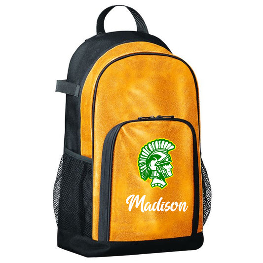 Twiggs Academy - All Out Glitter Backpack with Trojan Head and Name - Gold (1106) - Southern Grace Creations