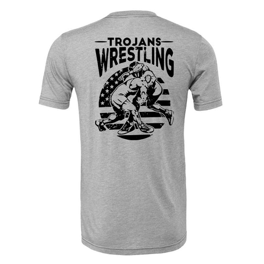Twiggs Academy - Trojans Wrestling American Flag Circle - Athletic Heather (Tee/Drifit/Hoodie/Sweatshirt) - Southern Grace Creations