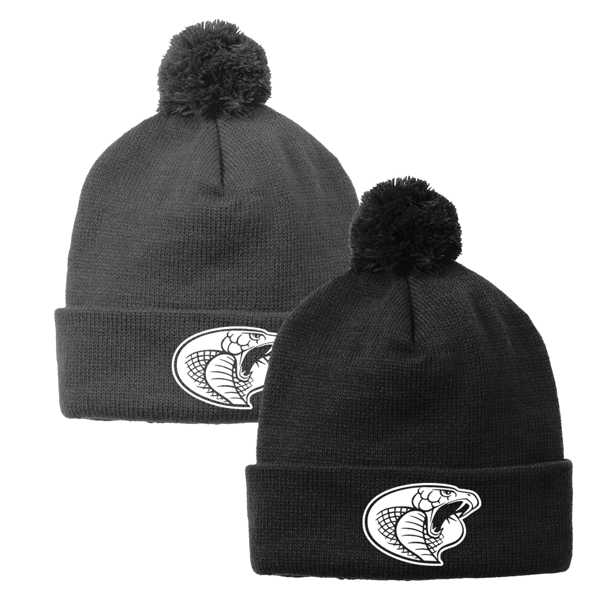 •Twiggs County - Cobra Head (White) - Solid Pom Pom Beanie (STC37)