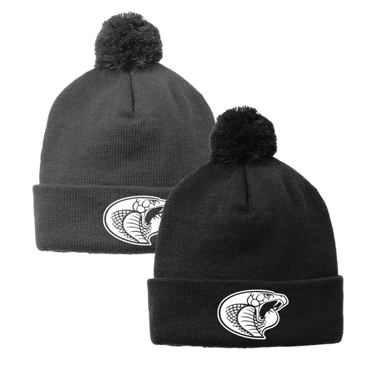 •Twiggs County - Cobra Head (White) - Solid Pom Pom Beanie (STC37)