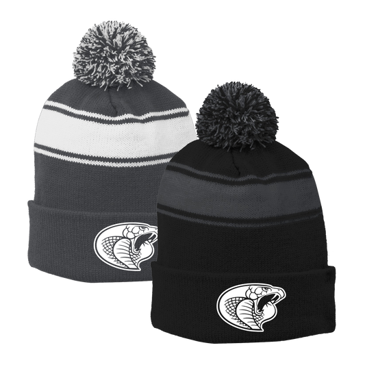 •Twiggs County - Cobra Head (White) - Stripe Pom Pom Beanie (STC28)