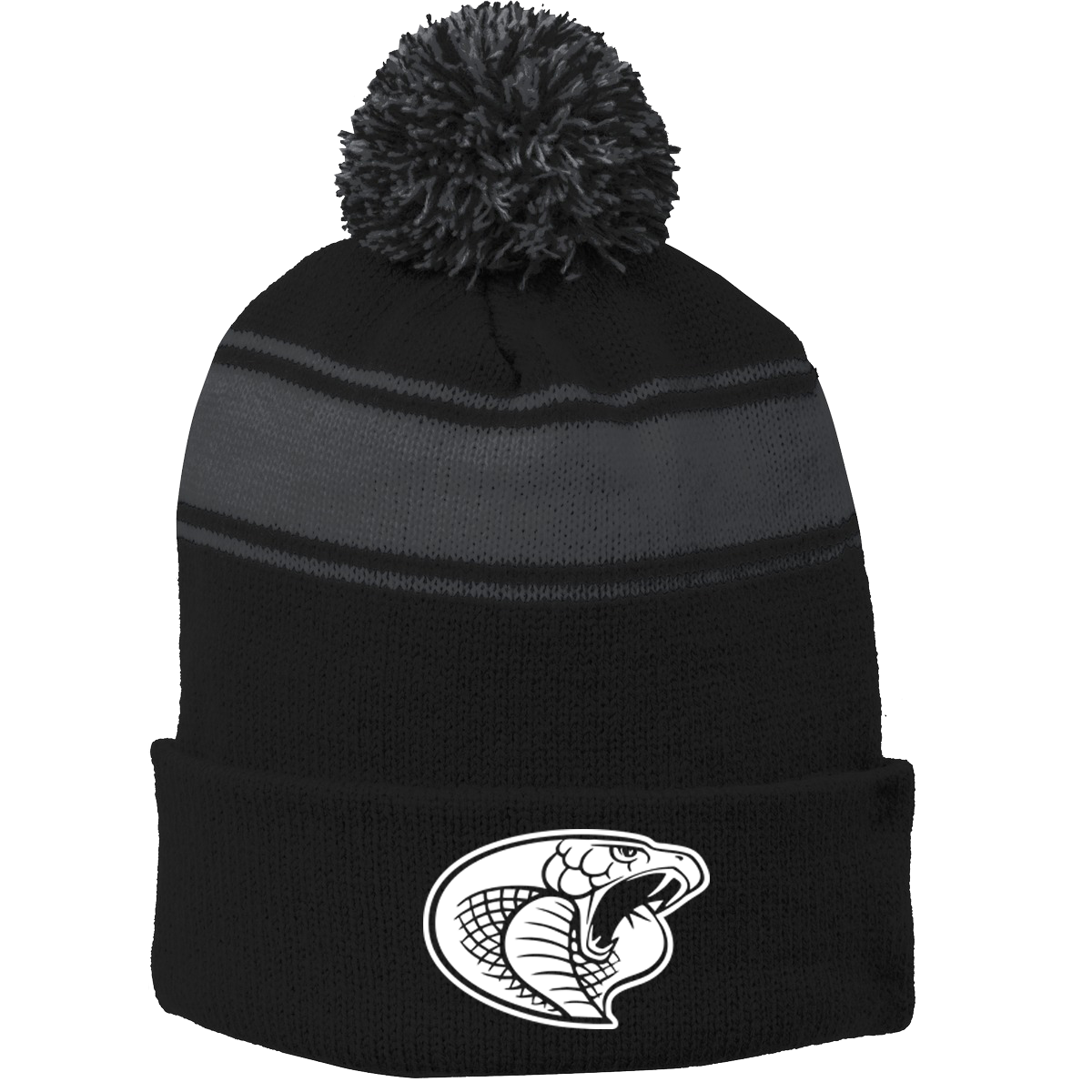 •Twiggs County - Cobra Head (White) - Stripe Pom Pom Beanie (STC28)