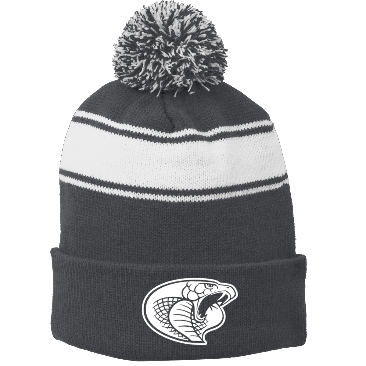 •Twiggs County - Cobra Head (White) - Stripe Pom Pom Beanie (STC28)