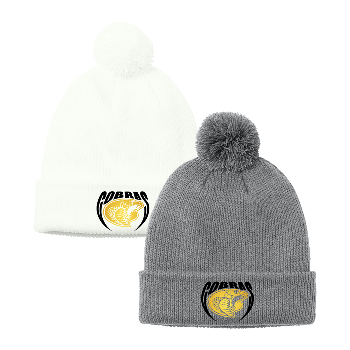 •Twiggs County - Cobras Pointed Cobra Head (Black/Gold) - Cozy Pom Beanie (C978)