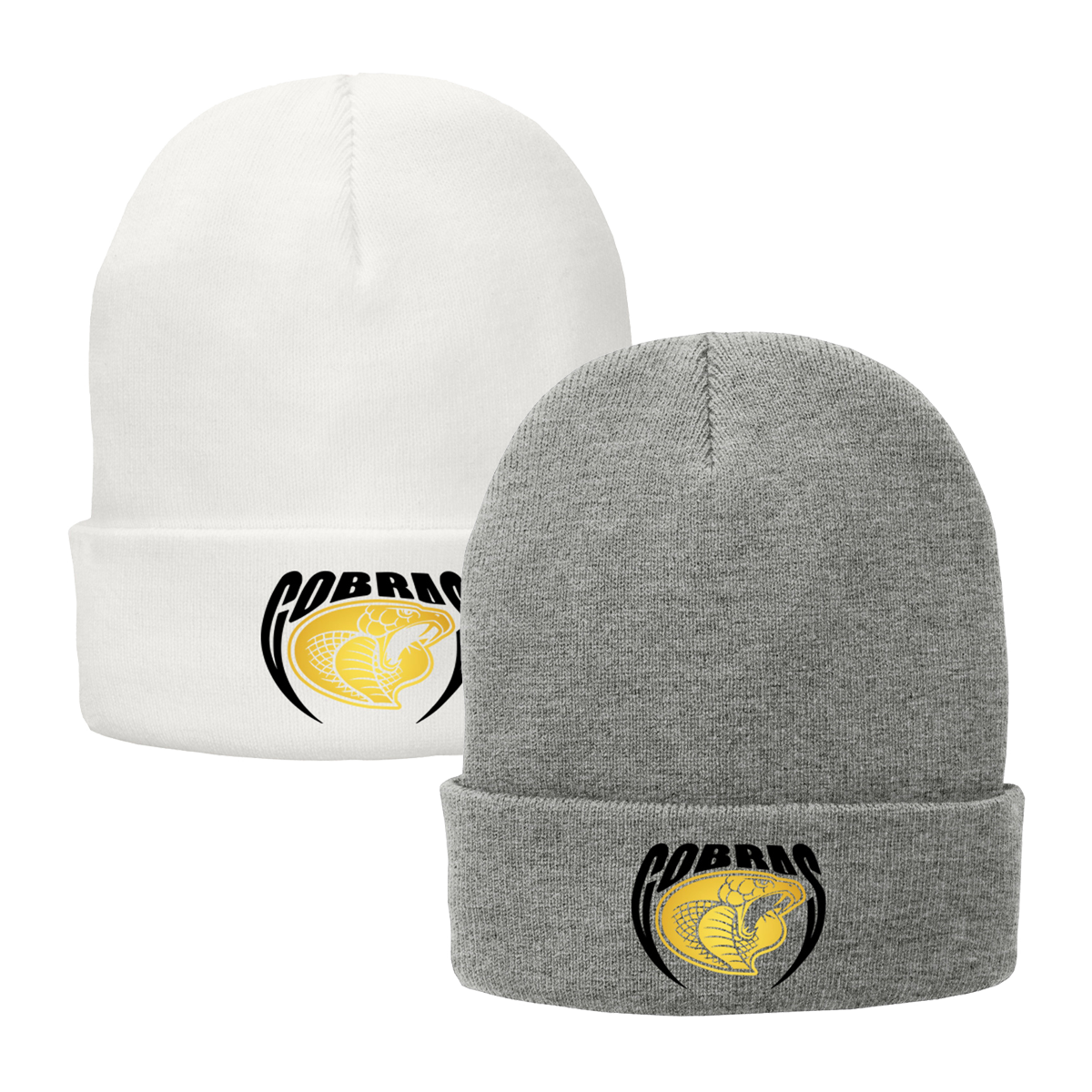 •Twiggs County - Cobras Pointed Cobra Head (Black/Gold) - Fleece-Lined Knit Cap (CP90L)