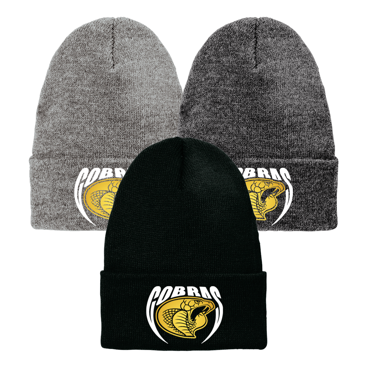 •Twiggs County - Cobras Pointed Cobra Head (White/Gold) - Chore Beanie (VL10)