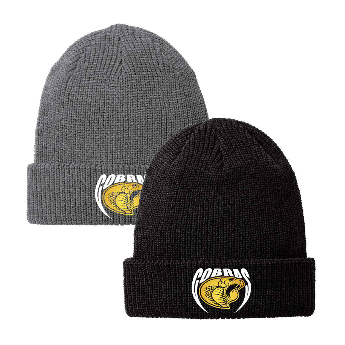 •Twiggs County - Cobras Pointed Cobra Head (White/Gold) - Chunky Knit Beanie (C958)