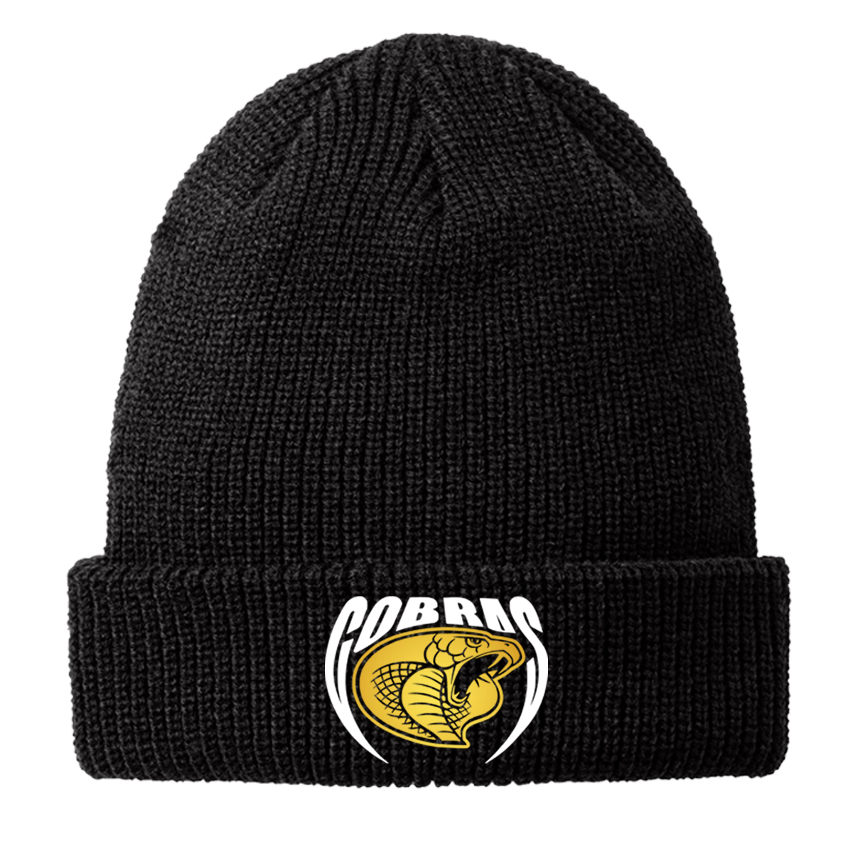 •Twiggs County - Cobras Pointed Cobra Head (White/Gold) - Chunky Knit Beanie (C958)