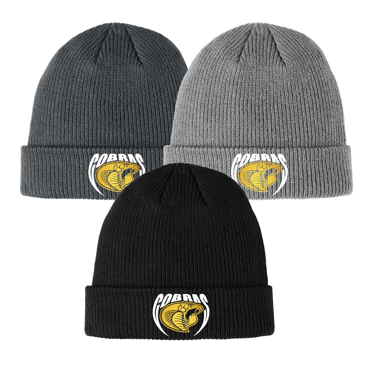 •Twiggs County - Cobras Pointed Cobra Head (White/Gold) - Cozy Cuffed Beanie (C977)