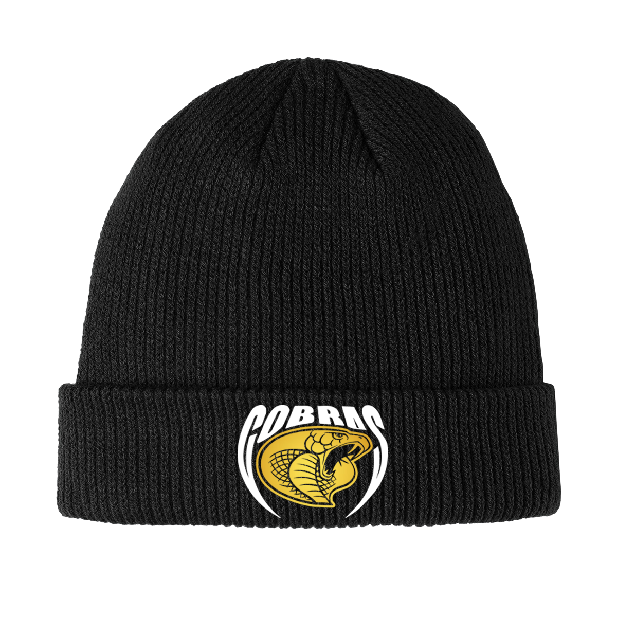 •Twiggs County - Cobras Pointed Cobra Head (White/Gold) - Cozy Cuffed Beanie (C977)