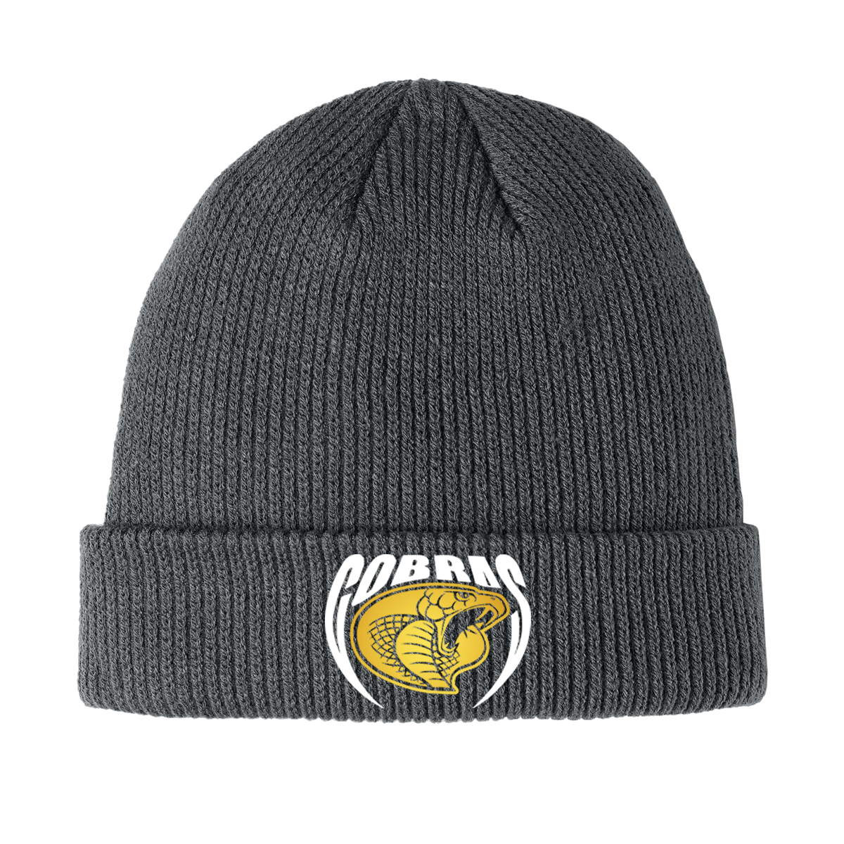 •Twiggs County - Cobras Pointed Cobra Head (White/Gold) - Cozy Cuffed Beanie (C977)