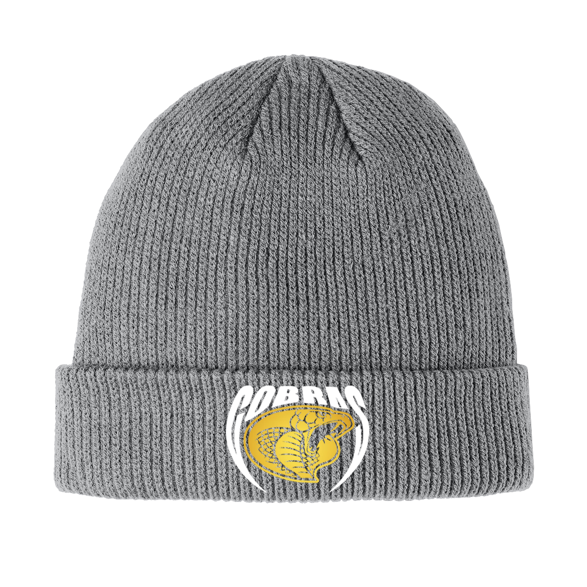 •Twiggs County - Cobras Pointed Cobra Head (White/Gold) - Cozy Cuffed Beanie (C977)