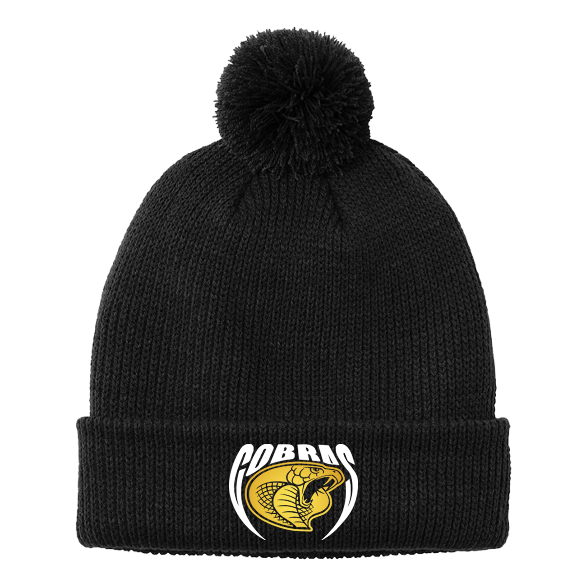 •Twiggs County - Cobras Pointed Cobra Head (White/Gold) - Cozy Pom Beanie (C978)