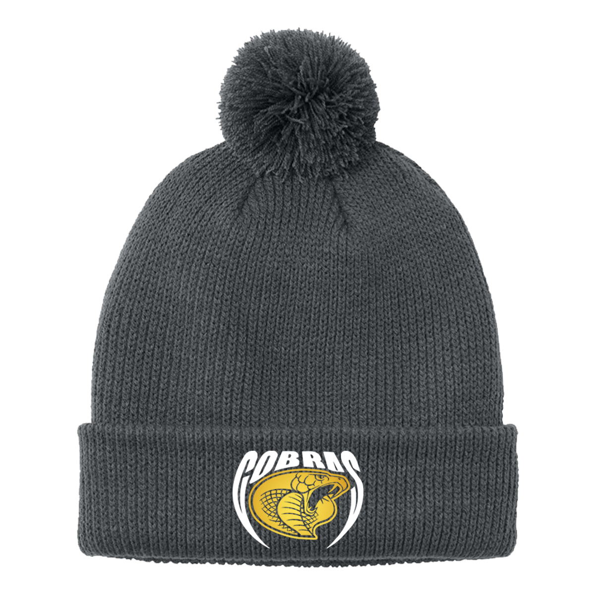 •Twiggs County - Cobras Pointed Cobra Head (White/Gold) - Cozy Pom Beanie (C978)