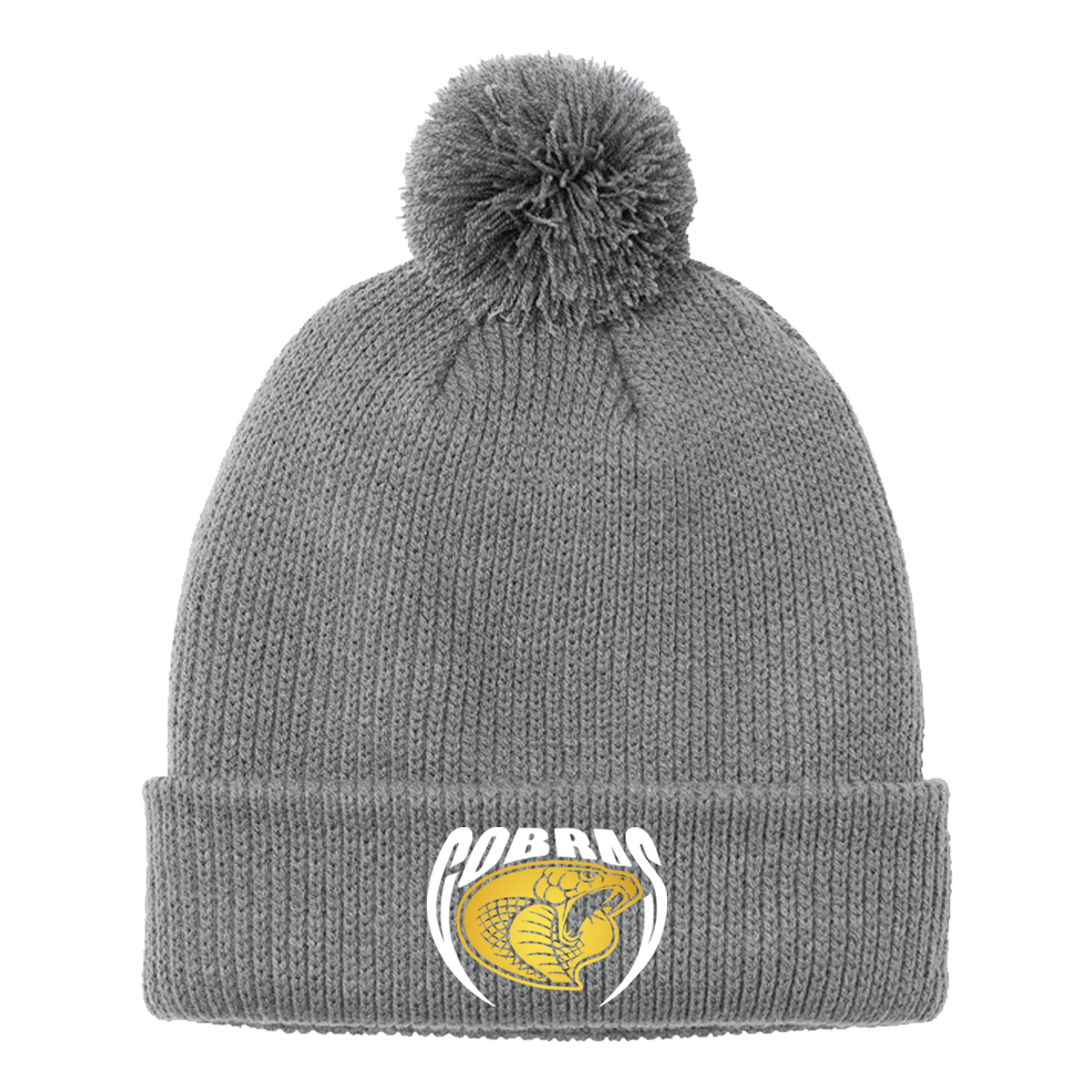 •Twiggs County - Cobras Pointed Cobra Head (White/Gold) - Cozy Pom Beanie (C978)