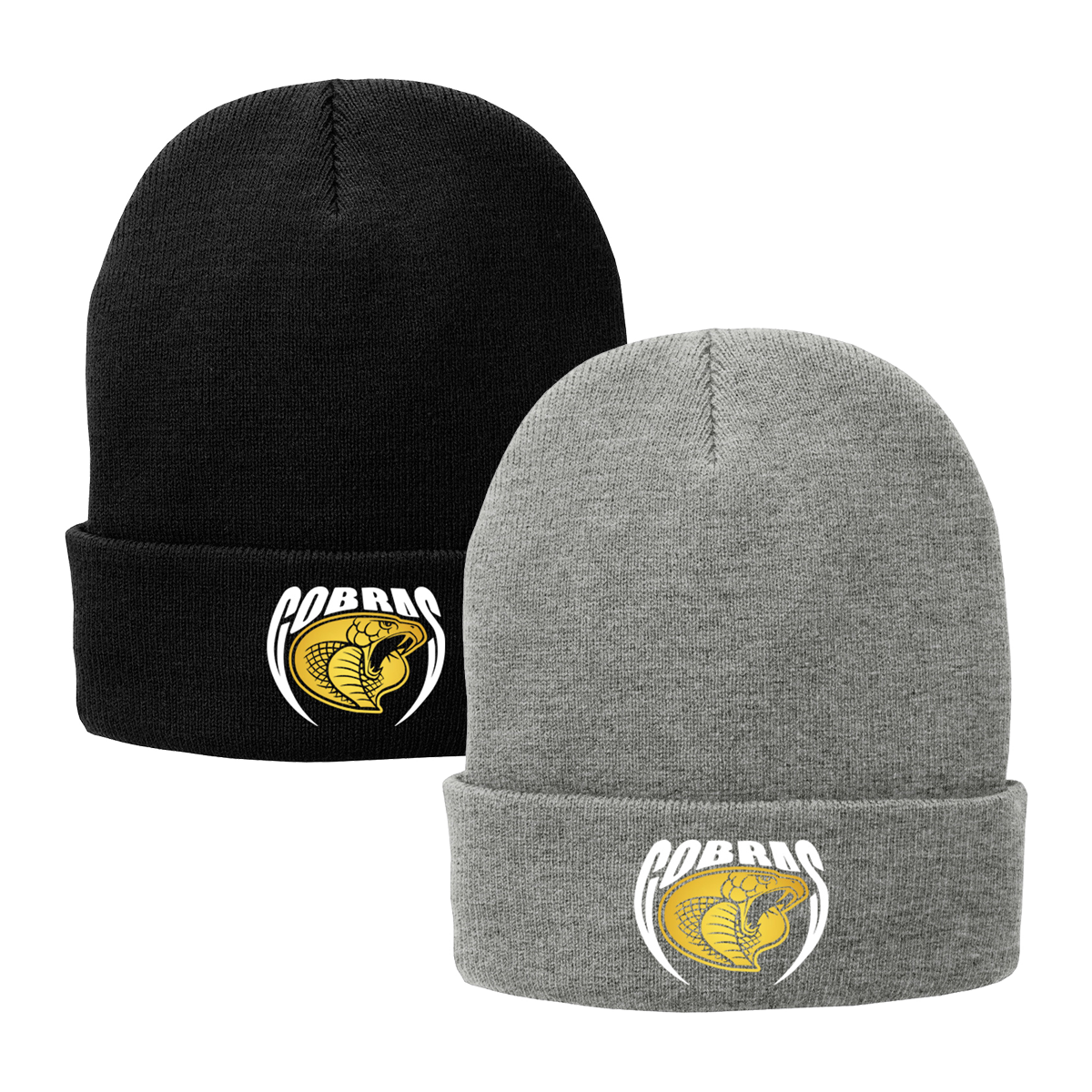 •Twiggs County - Cobras Pointed Cobra Head (White/Gold) - Fleece-Lined Knit Cap (CP90L)