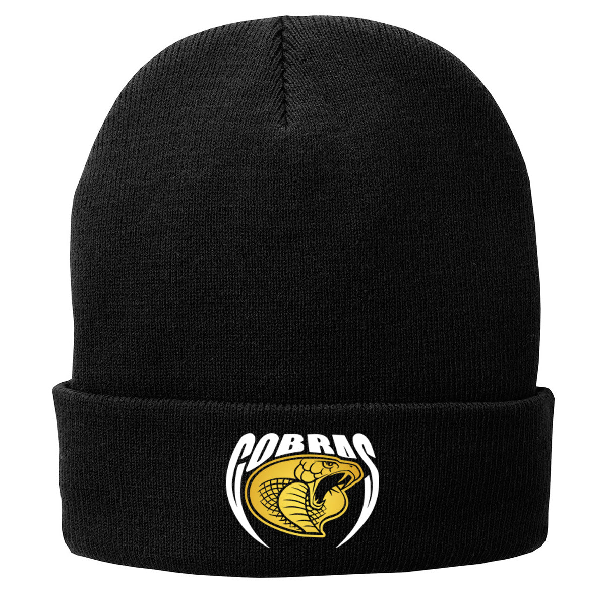•Twiggs County - Cobras Pointed Cobra Head (White/Gold) - Fleece-Lined Knit Cap (CP90L)