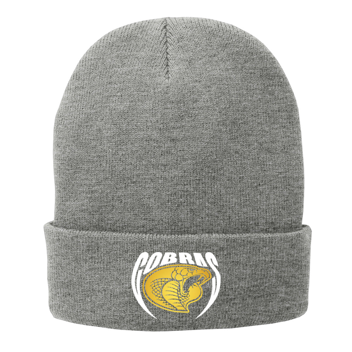 •Twiggs County - Cobras Pointed Cobra Head (White/Gold) - Fleece-Lined Knit Cap (CP90L)