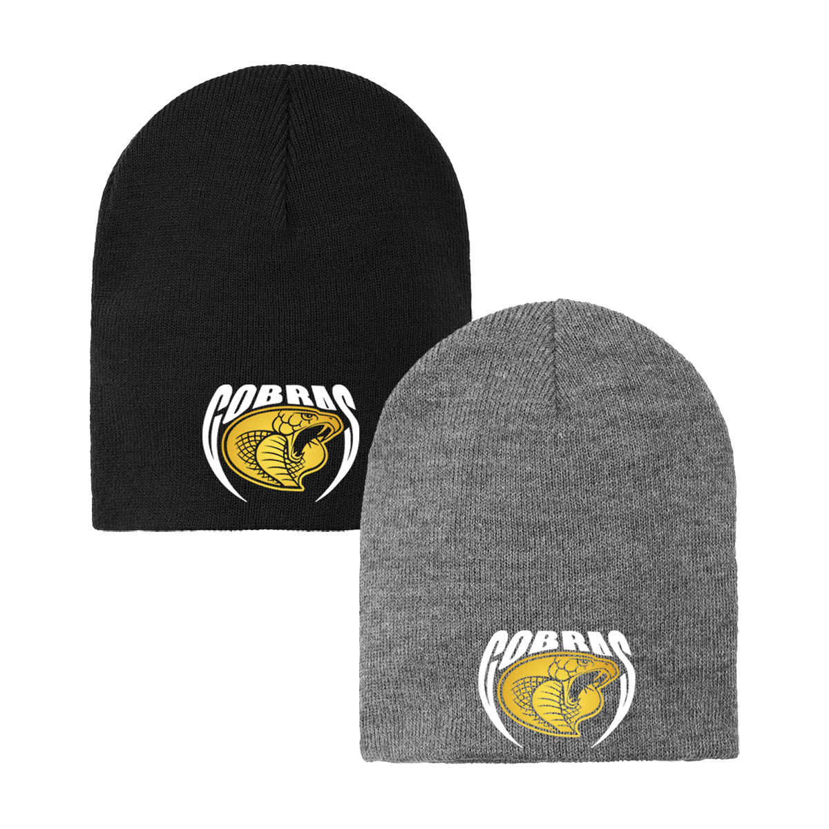 •Twiggs County - Cobras Pointed Cobra Head (White/Gold) - Knit Skull Cap (CP94)
