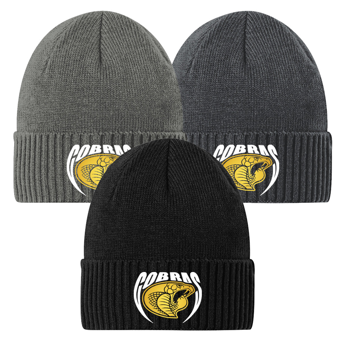 •Twiggs County - Cobras Pointed Cobra Head (White/Gold) - Rib Knit Cuff Beanie (C951)